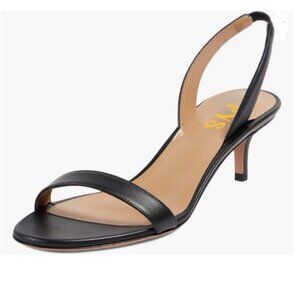 FYS Black Open Toe Sandals Slip on Kitten Heel Slingbacks Casual Outdoor Shoes